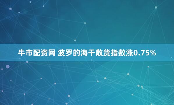 牛市配资网 波罗的海干散货指数涨0.75%
